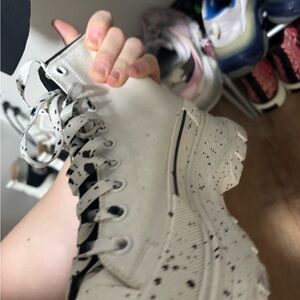 Alexander McQueen White and Black Speckled Boots